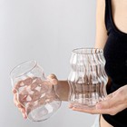 Set of 8 Cute Ribbed Glass Cups with straw and straw brush,4 Wave Shape Design  — photo 3