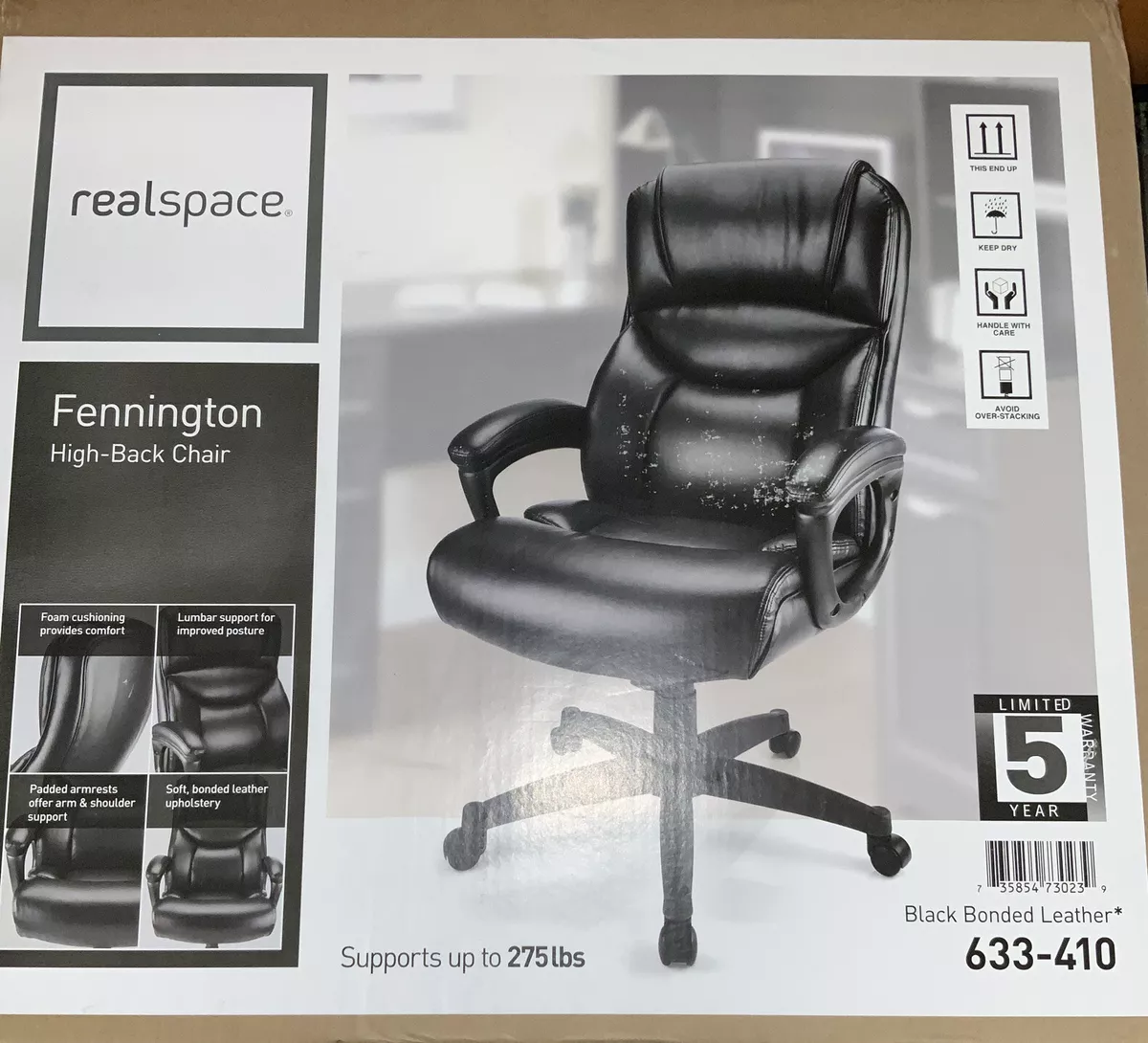 Realspace Fennington Bonded Leather High Back Chair Brown Black