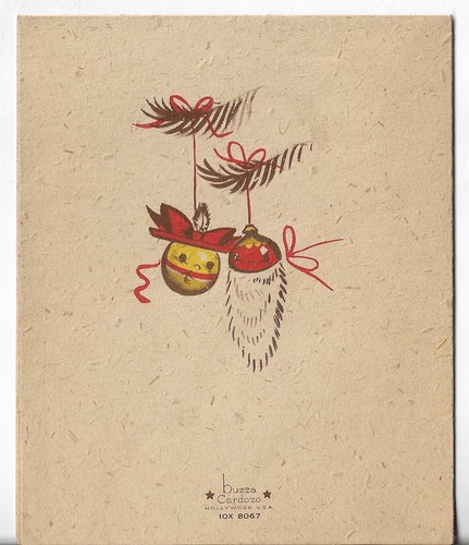 Vtg CHRISTMAS CARD-approx 4x5 From Both of Us - Derby Hat & Ladies Fancy Hat - Picture 3 of 3