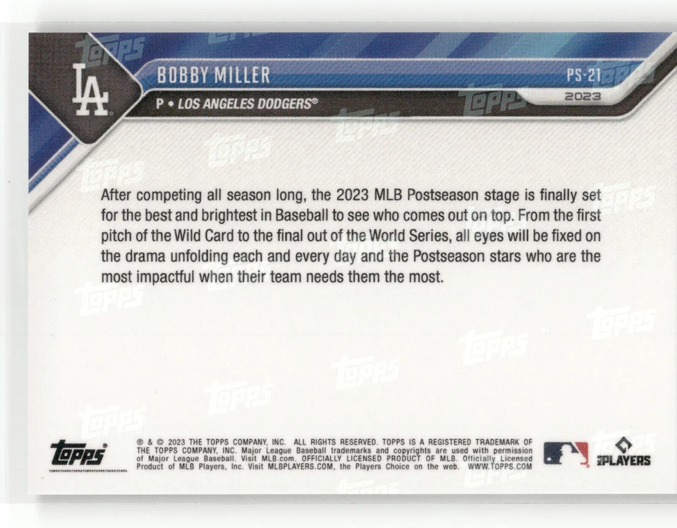 BOBBY MILLER Rookie Card 2023 Topps Now #PS-21 PURPLE Parallel 18/25 Postseason - Image 2 of 2