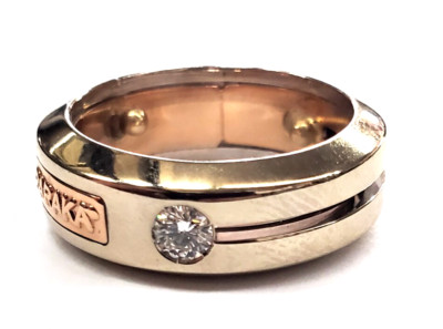 Authentic BARAKA Designer 18K Multi-Tone Gold Diamond Band Ring -size 6