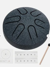 Steel Tongue Drum 3 Inch 6 Notes Mini Hand Drums Mallets Music Book Navy Blue
