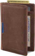 SERMAN BRANDS - Wallets for Men Slim Mens leather RFID A. Texas Brown 5.0 