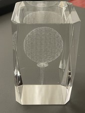 Laser Etched 3D Golf Ball And Tee Glass Paperweight