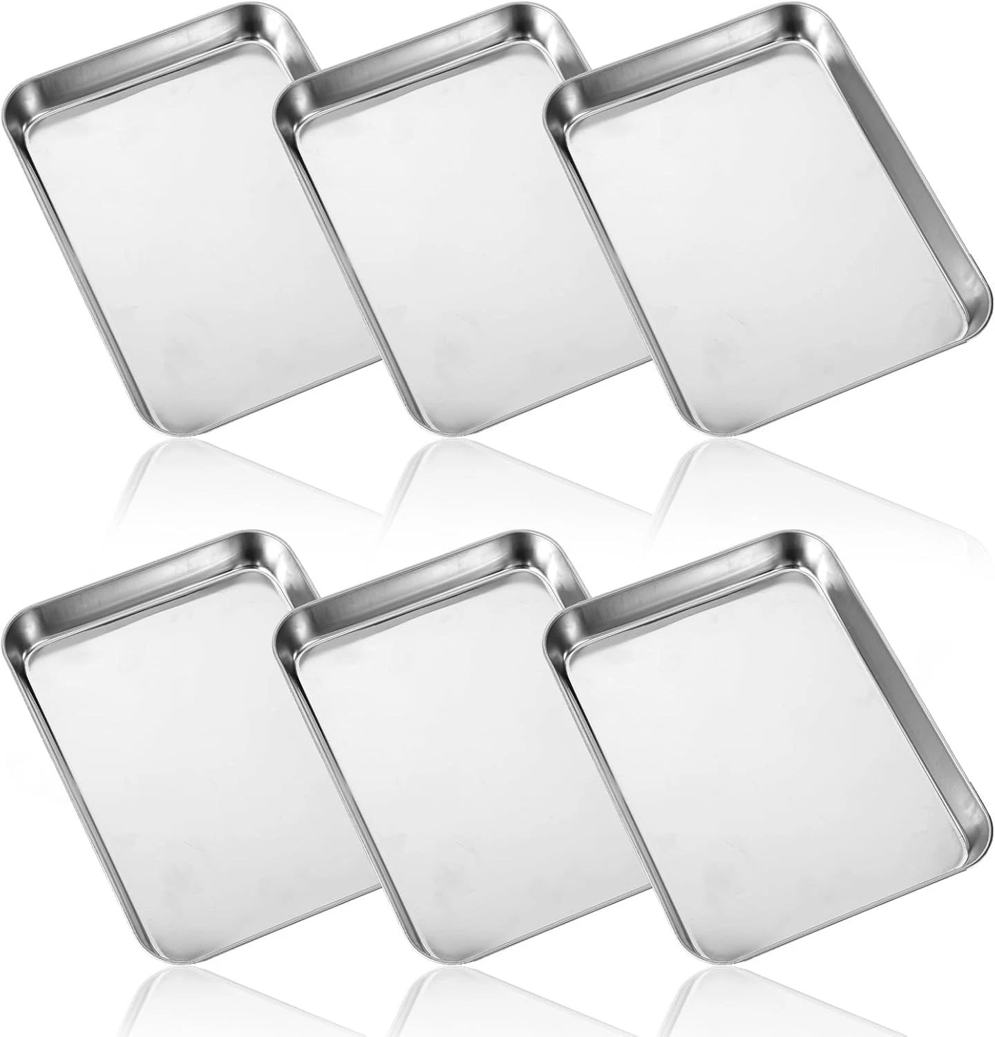 6 Pcs Baking Sheet Stainless Steel Cookie Small Metal Sheet Pans Professional