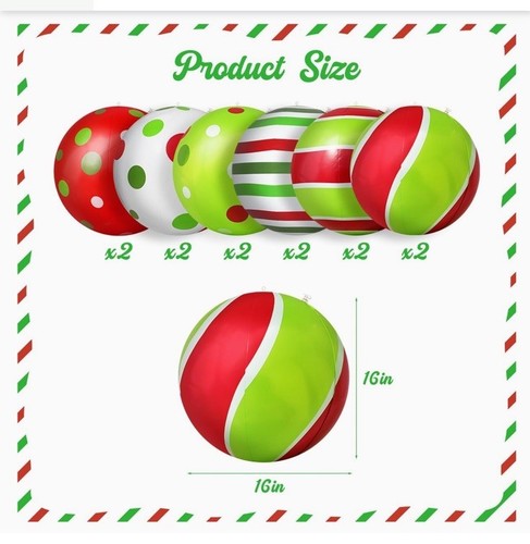 12Pc 16 In Grinchmas Giant Inflatable Christmas Ball Inflatables Ornaments L07 - Picture 4 of 6