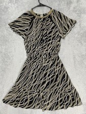 MICHAEL Michael Kors Fit & Flare Dress Womens XS Black Chain Print Short Sleeve