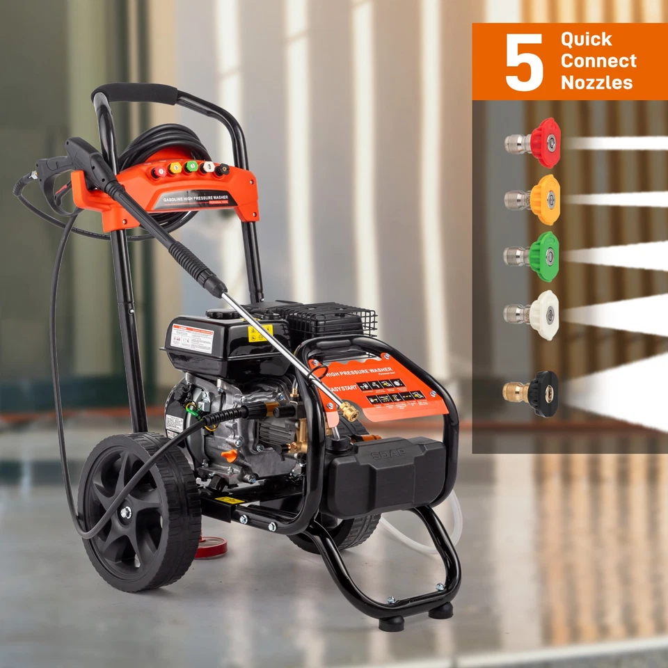 Газовая мойка высокого давления газовая мойка 2700 фунтов на квадратный дюйм 2,3 галл/мин с 5 насадками мыло - Изображение 4 из 4