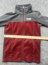 COLUMBIA Jacket Kids Full Zip Fleece Burgundy with Gray sleeves Size M 10/12 