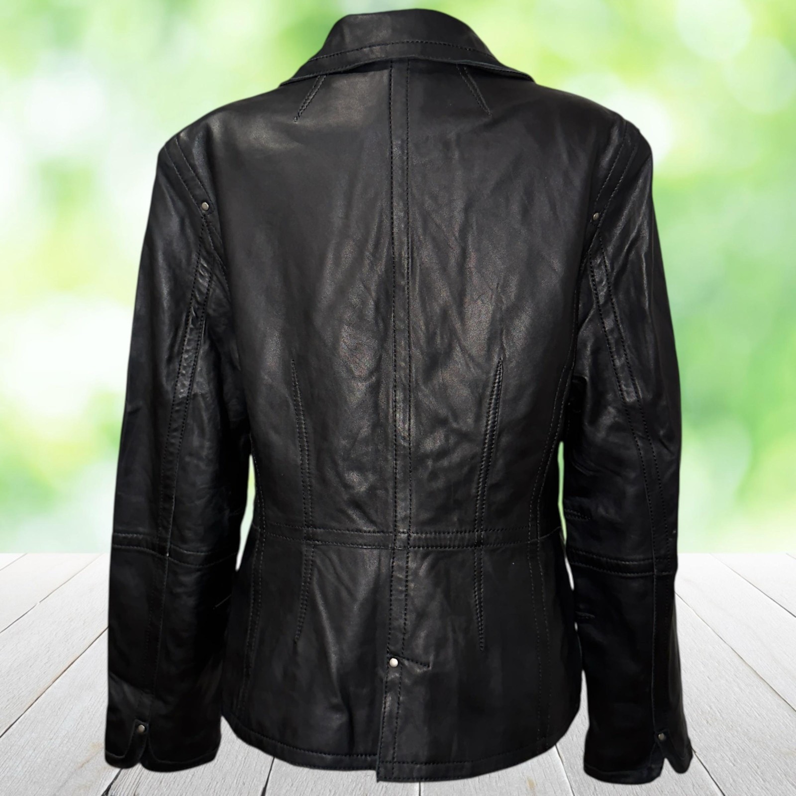 BERNARDO Leather Jacket Black Button Front Lined … - image 3
