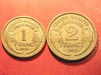 Lot 2 pièces: 1 franc et 2 francs Morlon 1932 Bronze-Alu - Photo 1/2