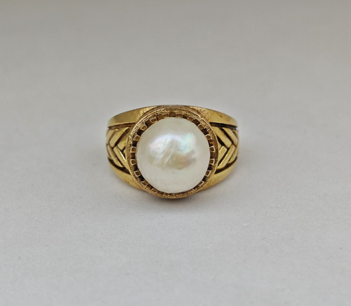 Pearl Ring Minimalistic Brass Gold Ring Promise Ring Handmade Gift For Her - Picture 3 of 7