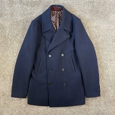 A.M London Navy Wool Blend Peacoat Mens Large Double Breasted Smart Coat