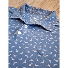 Tommy Bahama Mens Blue Marlin Print Supima Cotton Blend Polo Shirt Large L