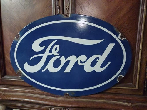 VINTAGE FORD MOTOR CO. OVAL PORCELAIN SIGN DETROIT GAS SALES SERVICE AUTO PARTS