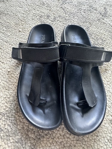 Prada Men’s Black Leather Sandals Size 7.5 — Authentic Designer Slides