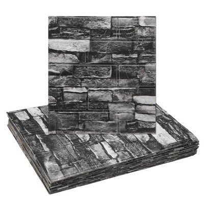 20pcs 3D Wall Panels Peel and Stick 13.8''x15.2'' Brick Design, Rock Black