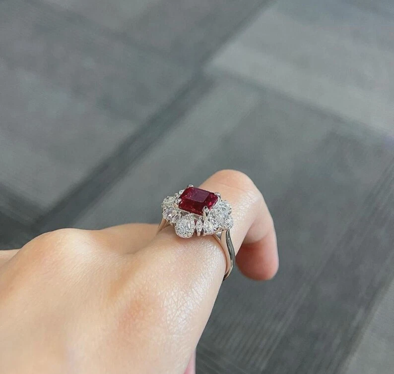4.00Ct Natural Ruby & Diamond Solid 14k White Gold Ring For Woman Gift - Image 4 of 4