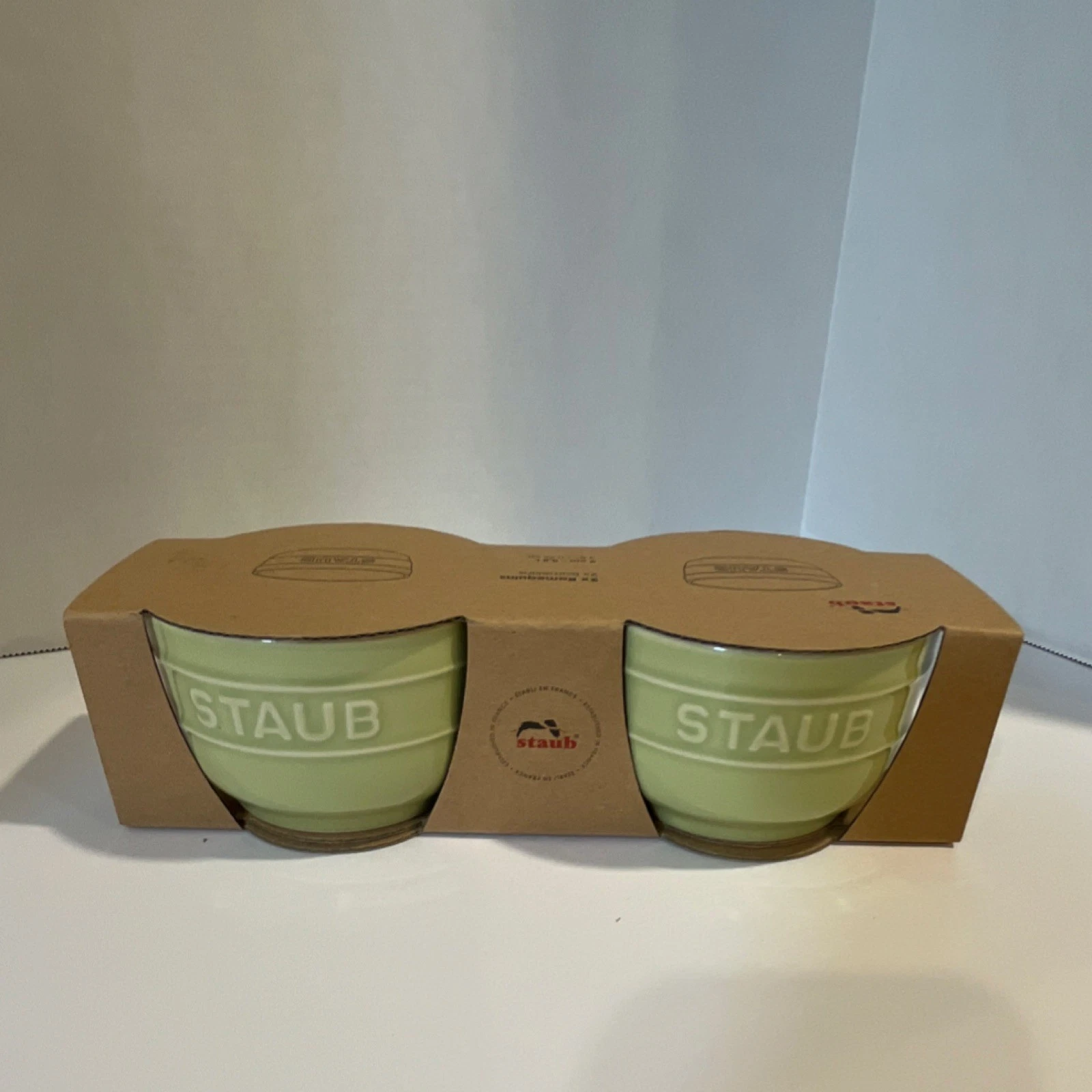NEW Staub 2 pc Ramekin Bowl ~Light Green~ .25 Qt, 3.5”
