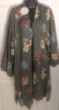 Umgee Boho Floral Kimono Cardigan Open Front Striped Hi Lo Layering Duster S/M