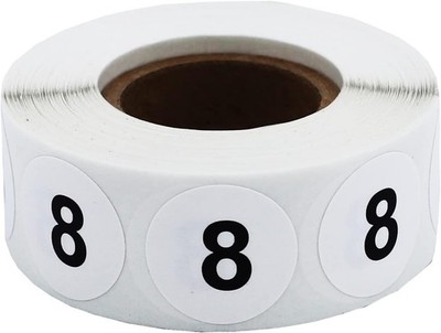 1000 Etiketten, Nummer 8 Bedruckte Aufkleber für Kleidungsstücke 19 mm 0,75 Zoll Runde Etiketten