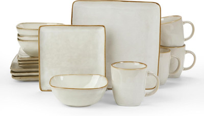 Chic 16-Piece Ocean Square Dinnerware Set for 4 - Cappuccino White
