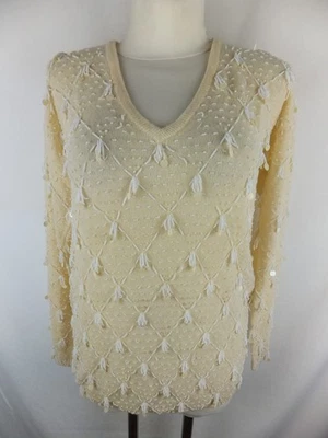 SIROCCO Vintage Pullover mit Wolle u. Angora - 40 - creme - Pailletten u. Perlen - Bild 1 von 4