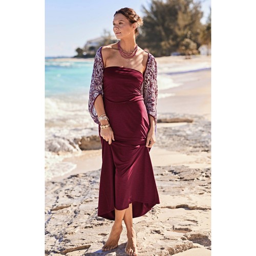 Neu mit Etikett Damen-Maxikleid Größe Small cranberryrot trägerlos Stretch Strick NEU - Bild 10 von 10