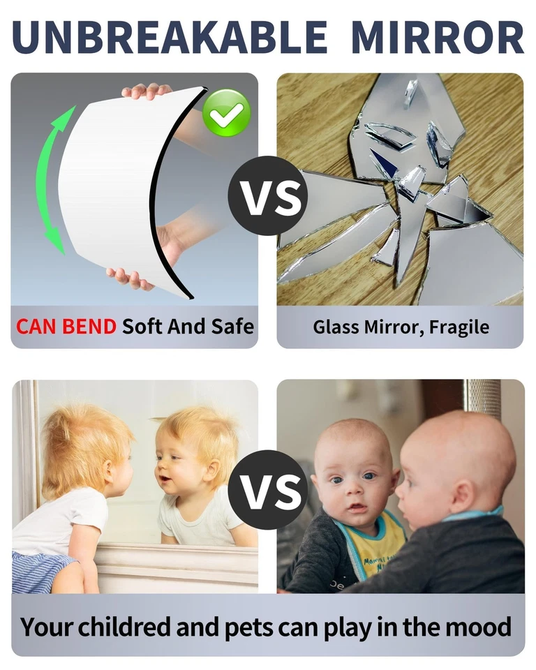 Full Body Mirror Tiles 4Pack, 10x10 Inch Shatterproof Plexiglass Squares  - Image 4 of 4