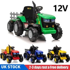 12V Kids Ride on Tractor with Detachable Trailer, Remote Control for Ages 3-8