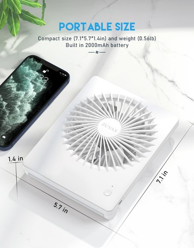 Zuvas Desk Fan Battery Operated , Rechargeable 180°Tilt Folding Personal Ultra - Picture 5 of 7