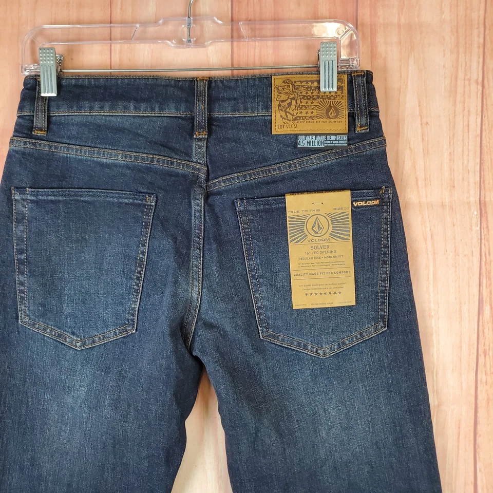Volcom Solver Jeans Mens 28 X 32 Blue Denim Cotton Pockets Straight Leg Zip Fly - Image 4 of 4