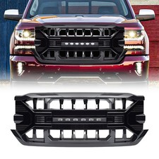 Front Armor Grille Woff-road Lights For 16-18 Chevy Silverado 1500 Glossy Black