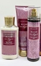 BATH BODY WORKS BLUSH CARDIGAN FINE FRAGRANCE MIST CREAM LOTION 3 PC SET