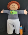 Cabbage Patch Kids 1983 Boy Doll Brown Hair Brown Eyes Outfit Bottle Socks