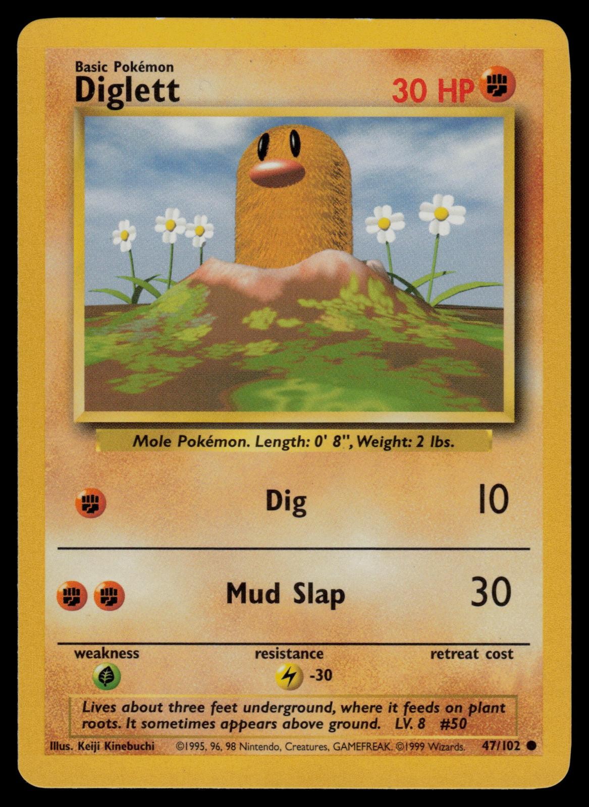 Diglett 47/102 Common Base Set Unlimited Pokemon Lightly Played