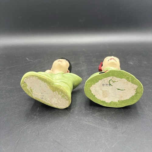 VINTAGE MCM CHINESE Asian WOMAN & MAN CERAMIC BUST FIGURINES Green - Picture 5 of 5
