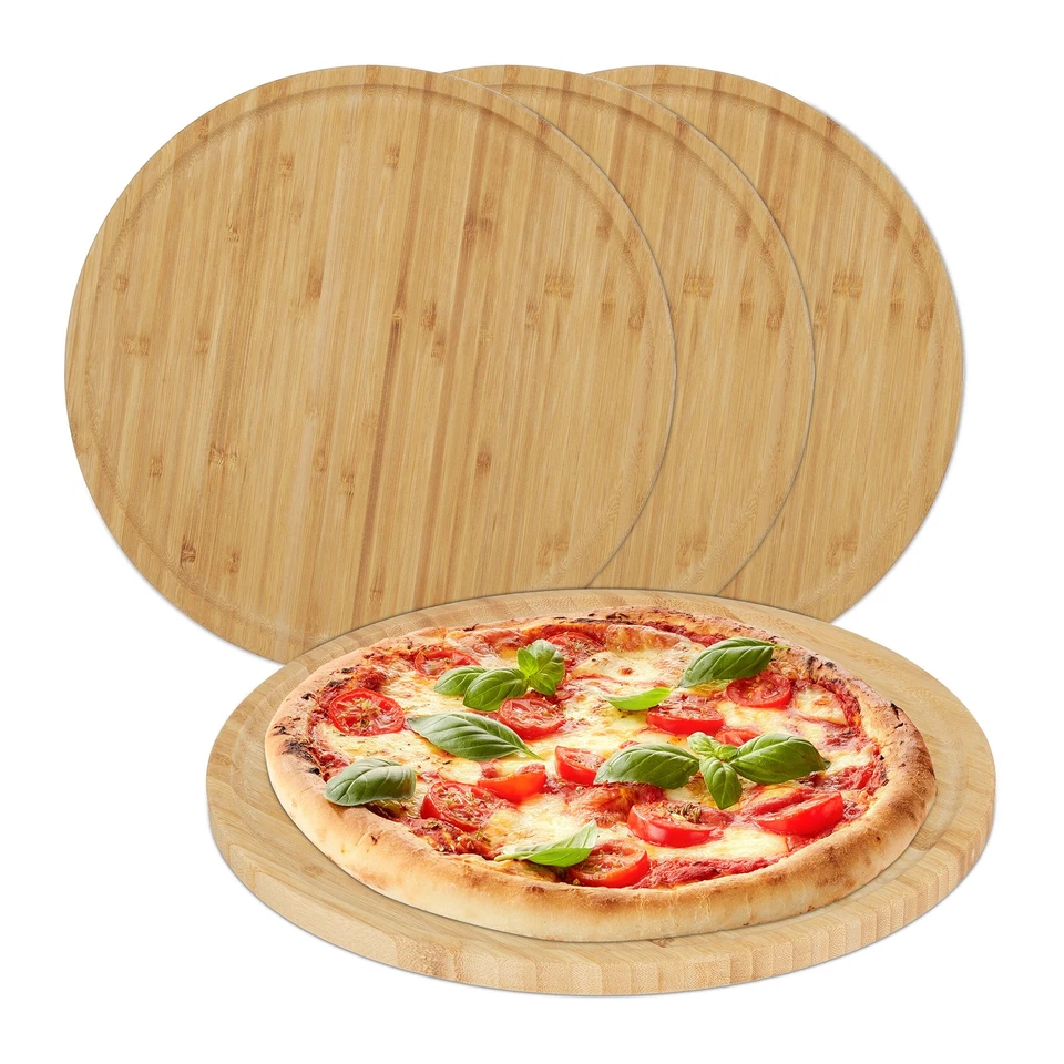 Pizzateller Pizzabrett Servierteller Holzbrett Käseplatte rund 4er Set Käsebrett