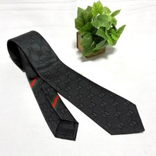 Gucci GG Pattern Silk Tie All Black Made in Italy Excellent Used