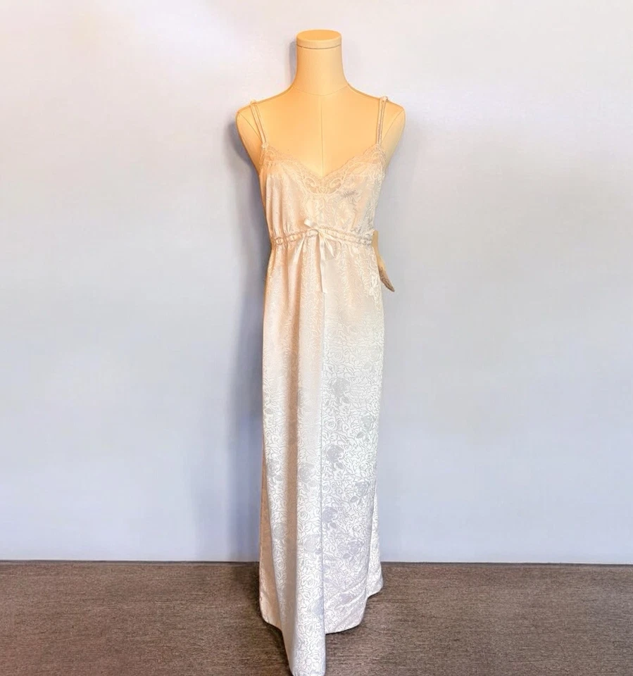 Nuevo con etiquetas Camisón Vintage Barbizon Blanco Largo Completo Delicado Encaje Cinta Jacquard L Foto 2 de 4