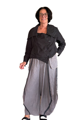 designer Hose mit Paspel lang  steingrau Gr. L Viscose Crash champagne-horatio