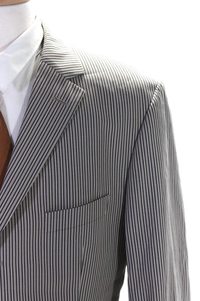 Traje Chaqueta Boss Hugo Boss Para Hombre Rayas Tres Botones Forrada Beige Talla 44R - Imagen 2 de 4