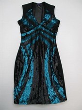 FOREVER 21 Women's Size S Sequence Sheer Back Fitted Black Blue Dress
