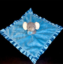 Carters Baby Elephant Lovey Holding Blanket Blue Plush Rattle Head Satin