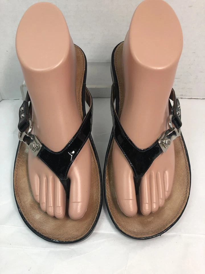 Sandalias de Tanga Antonio Melani Mujer Talla 7.5 M Negro Charol Correas #N Foto 3 de 4