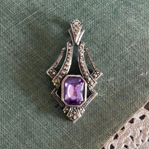 Vintage Avon Faux Simulated Amethyst Silvertone Pendant No Chain Included