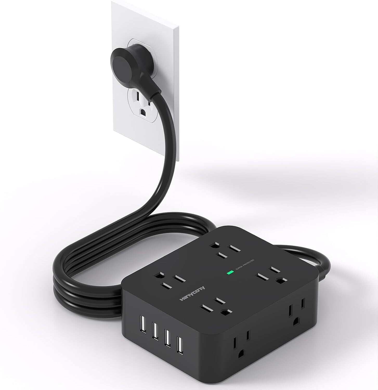 HANYCONY Power Strip Surge Protector, 5 Ft Exetnsion Cord with Multiple Black