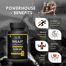 Pure Shilajit 10000mg 60 Caps, Extremely Potent, Fulvic Acid