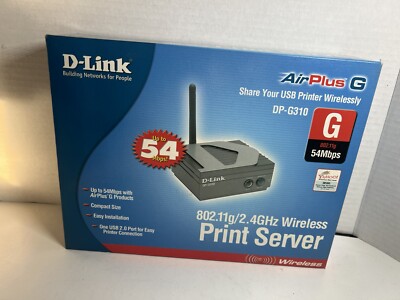 D-Link DP-G310 Wireless Print Server AirPlus G USB 54Mbps 802.11g New Open Box