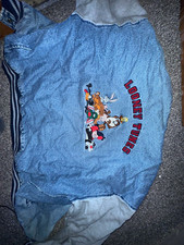 Brand New VTG Warner Bros Men  s Looney Tunes Embroidered Varsity Denim Jacket